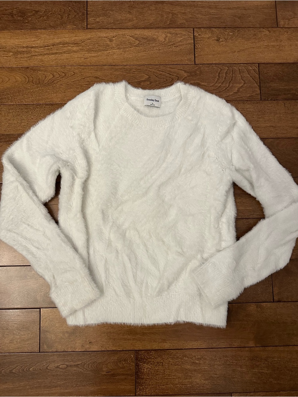 Sunday Best White Fuzzy Crewneck Sweater - Aritzia